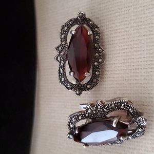 STUNNING 925S.S HANDCRAFTED IN ARMENIA GARNET MARCASITE LARGE EARRINGS.